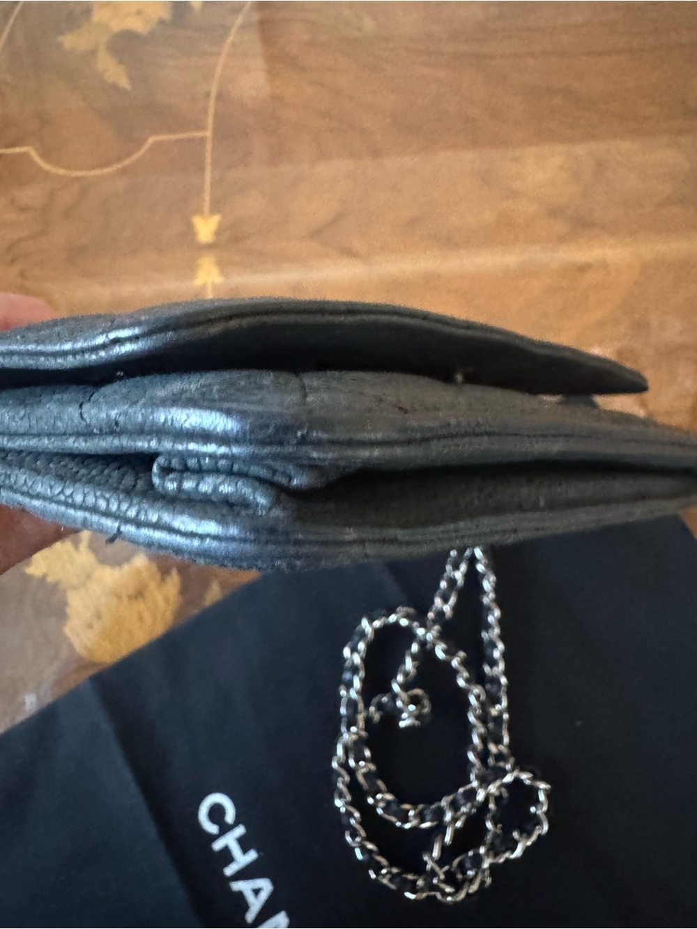 CHANEL Black Quilted Caviar Leather Wallet on Chain with Gold CC - Picture 13 of 16
